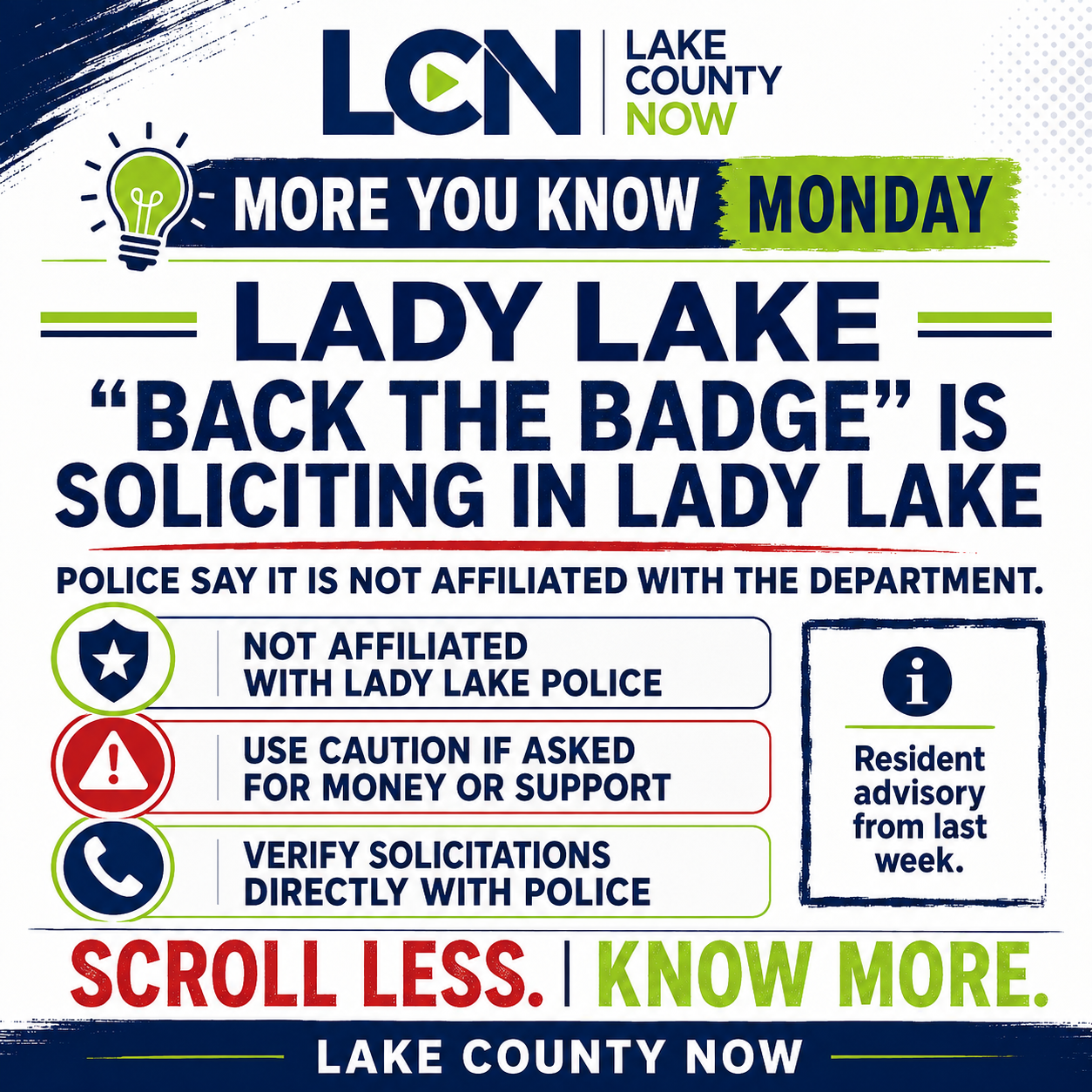 “BACK THE BADGE” IS SOLICITING IN LADY LAKE — POLICE SAY IT ISN’T THEM | LADY LAKE