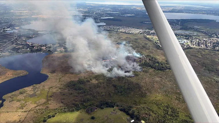Aerial view of the Silver Eagle Road Marsh Fire near Groveland, Florida.